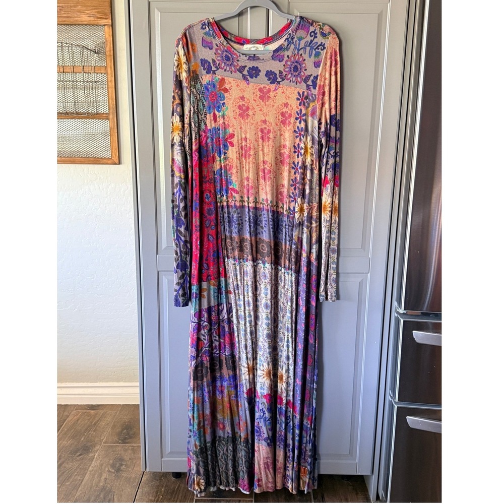 Natural Life Womens Stevie Blue Patchwork ButterSoft Knit Maxi Dress, L